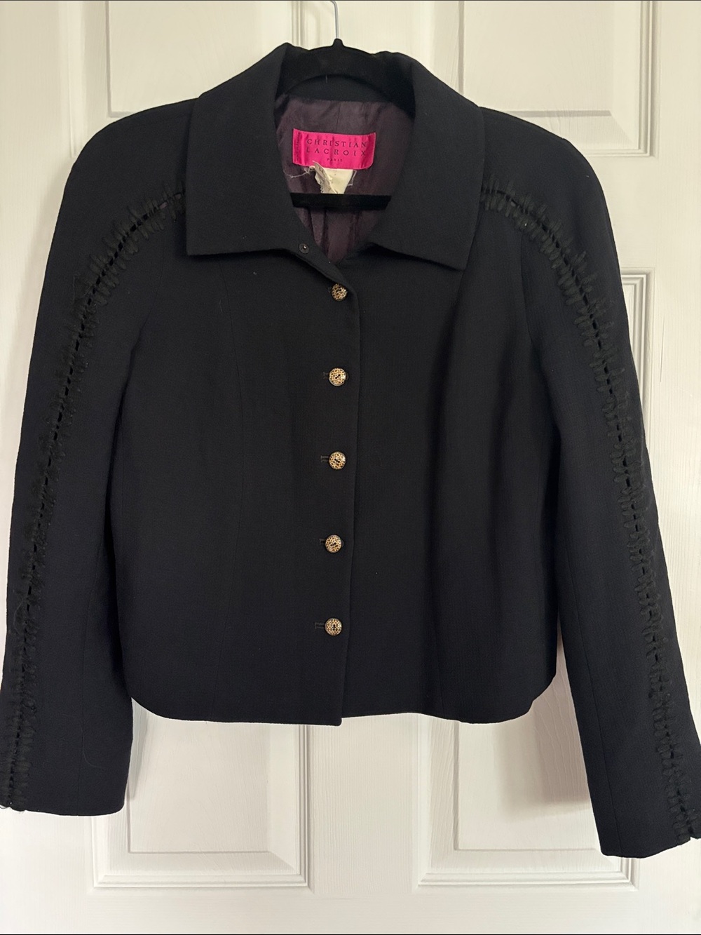 Christian Lacroix Black Cropped Button-Front Jacket with Gold Buttons